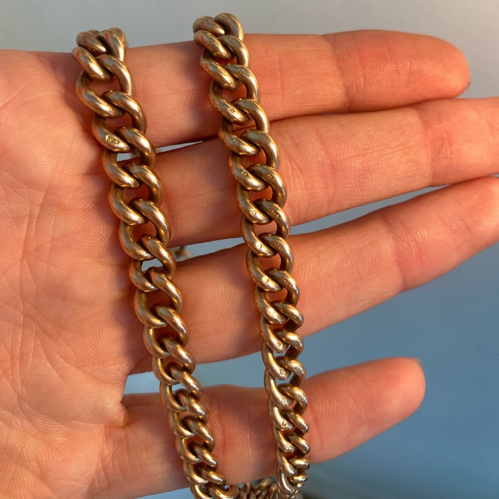 Antique solid gold 9C Albert chain with T Bar and two dog clips